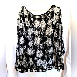 Women's Baku Top| Sheer Black & White Lace Roses‎ | Scoop neck Size 3X
